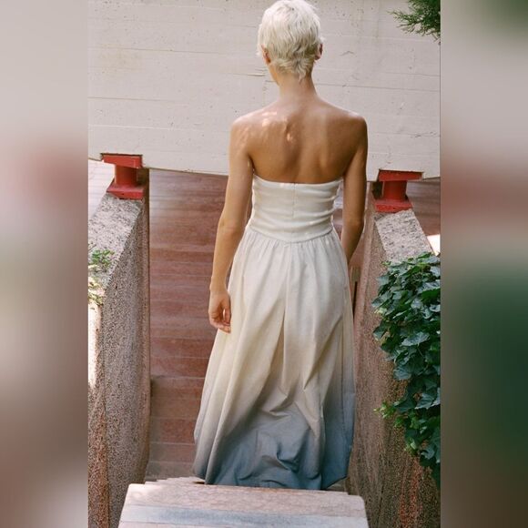 NWT ZARA CONTRASTING TIE DYEβDRESS ombre turquesa white - Picture 8 of 14